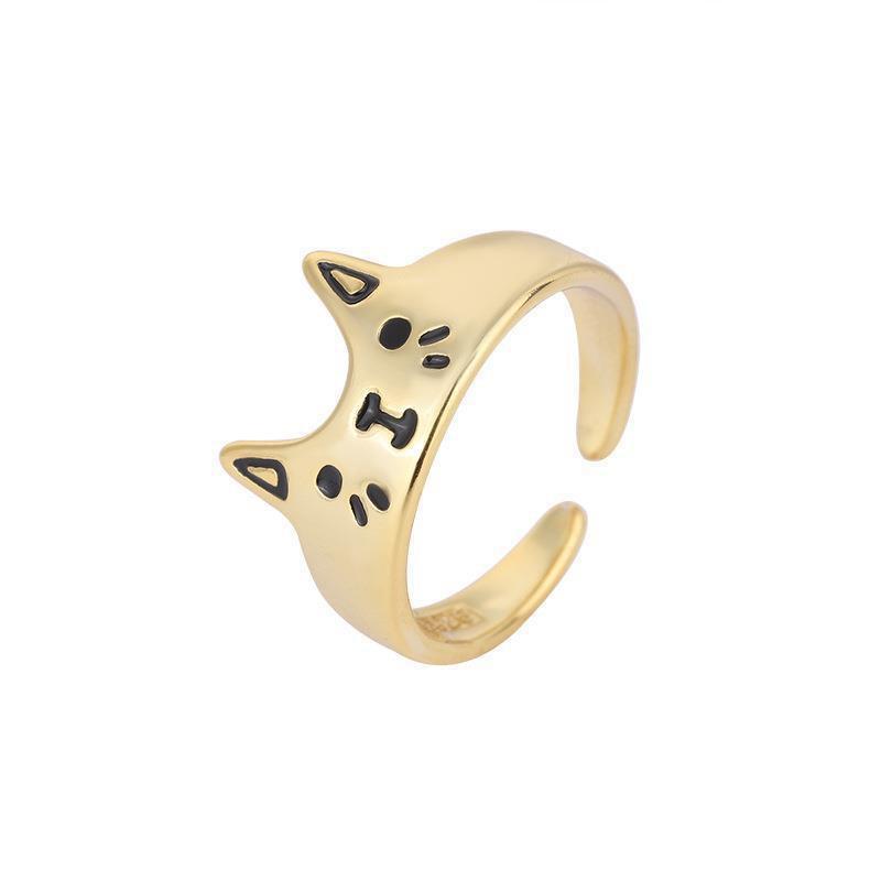 Adjustable Cat Resin Ring Women - Sweet Cartoon Animal Jewelry Or Gold Plated Copper Band Vintage Style Accessory