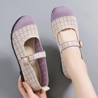 Женская весенняя новая этническая обувь с круглым носком и мягкой подошвой, удобная сетчатая дышащая трикотажная обувь, удобная рабочая обувь на плоской подошве
