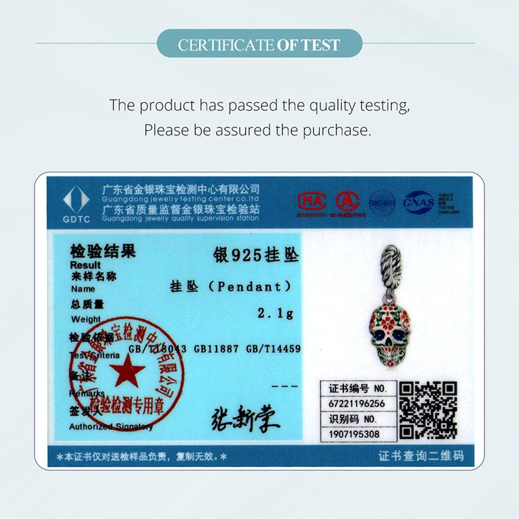 WOSTU Authentic 925 Sterling Silver Colorful Enamel Skull Charms Pendant for Women Fine Jewelry