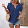Summer Women's Shirt Casual V-Neck Button Short Sleeve Solid Color Shirt