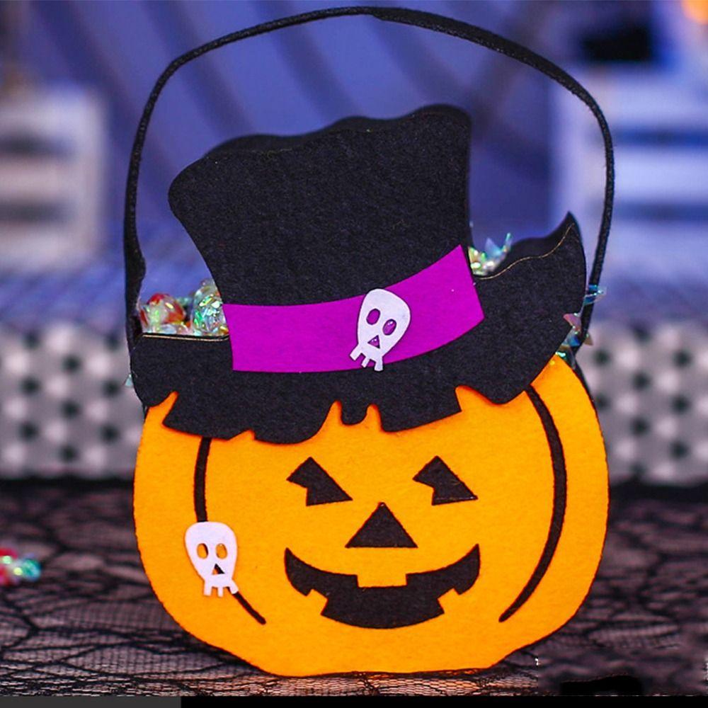 Trick or Treat Pumpkin Candy Bucket Non-woven Halloween Wool Felt Bag Funny   Party