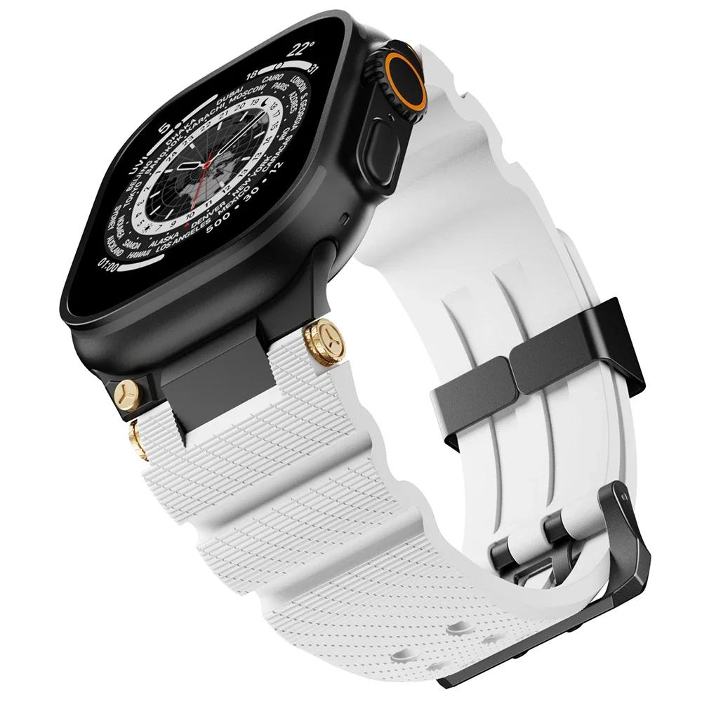 Мужской силиконовый ремешок для Apple Watch 49 мм 46 мм 45 мм 44 мм Роскошный спортивный ремешок для Iwatch Серии 10 9 8 7 6 5 4 Se Ultra 1 2 Браслет