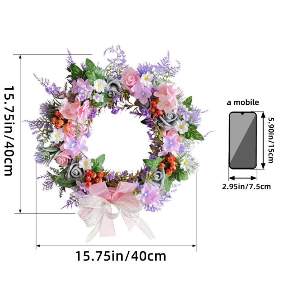 Розовый фиолетовый венок, весенний летний венок для входной двери, полевые цветы, лавандовые цветы для внутреннего и наружного оформления деревенского фермерского дома, свадебный венок