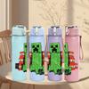 1PC Green Block Monster 750ml Color Plastic Sports Water Bottle Leakproof Flip Straw Lid Suitable for Sports Office Home Use