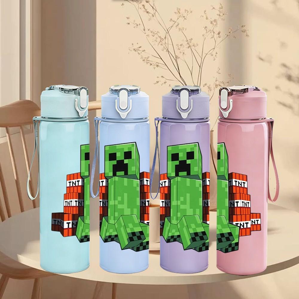 1PC Green Block Monster 750ml Color Plastic Sports Water Bottle Leakproof Flip Straw Lid Suitable for Sports Office Home Use