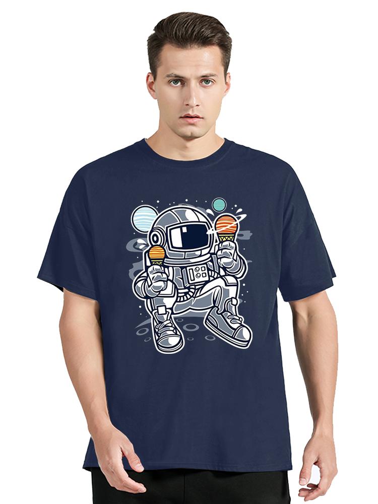Astronaut Space Ice Cream Print Tshirt Summer Cotton Vintage Clothes Unisex Oversized Hip Hop Loose O Neck Streetwear Tops Tees