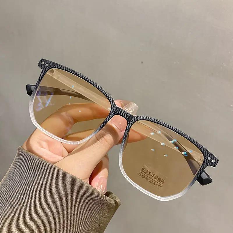 Модные фотохромные очки для близорукости, мужские и женские квадратные очки с анти-синим светом, очки по рецепту, сверхлегкие очки в стиле ретро