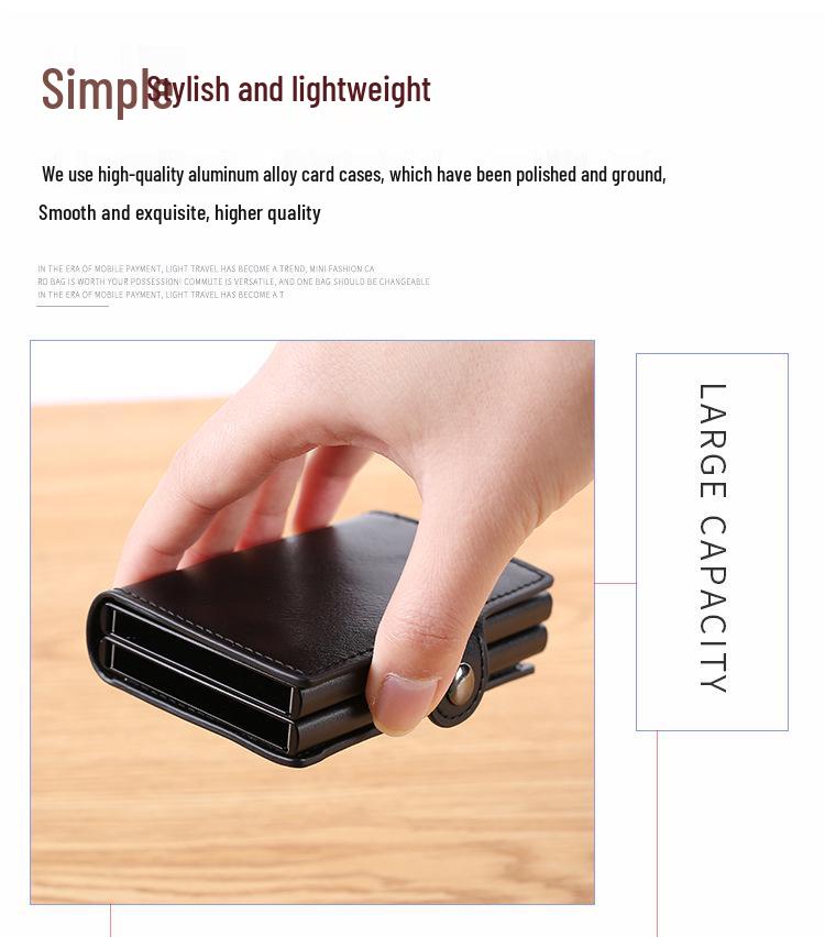 Двухслойный автоматический всплывающий держатель для карт из алюминиевого сплава - Металлический кошелек-чехол для ID и кредитных карт
