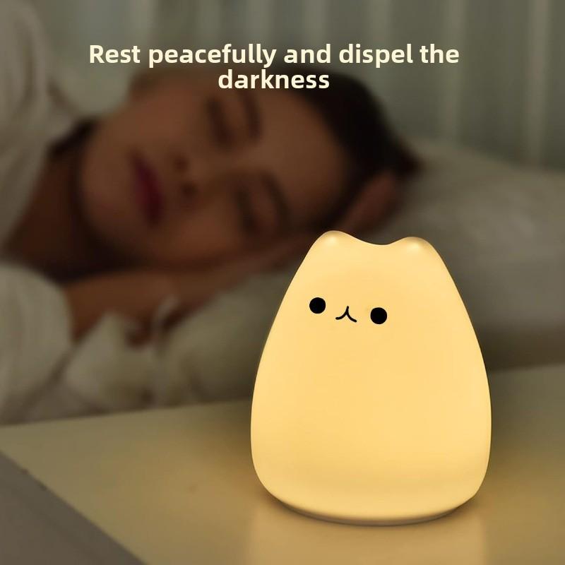 Glue pat lamp, cute cat silicone lamp, creative silicon colorful atmosphere mini gift, dry battery night light