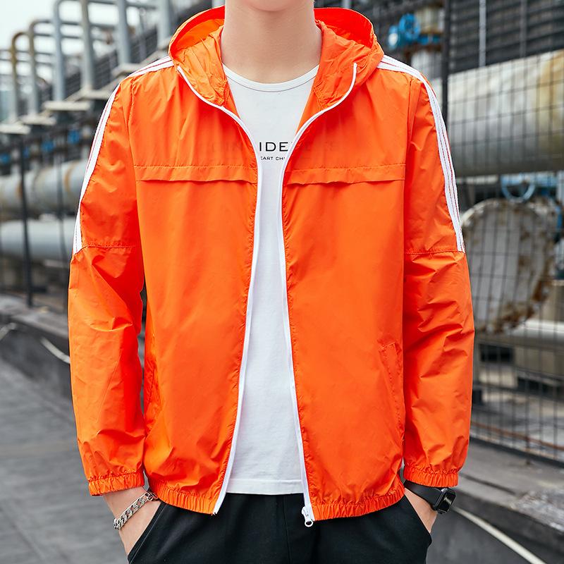 Летняя солнцезащитная куртка, мужская модная универсальная куртка из ледяного шелка в полоску с капюшоном, повседневная легкая ветровка для рыбалки на открытом воздухе