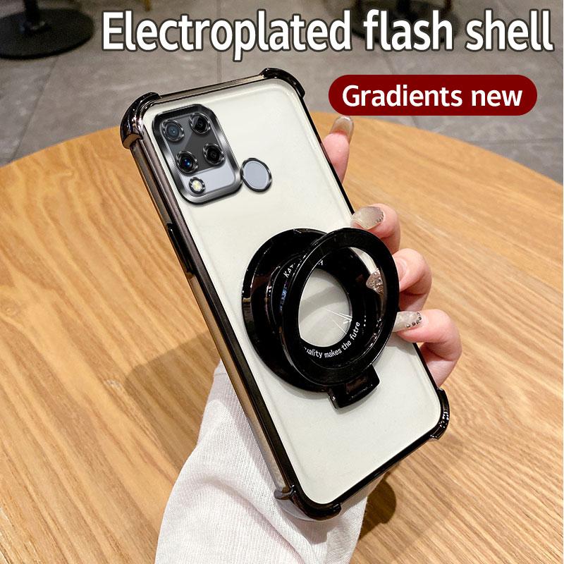 Для Realme C15 C12 7i C25s C25 Чехол Narzo 20 30A Обложка Роскошное Покрытие Ударопрочный Магнитный Держатель Magsafe Прозрачный С ДержателемПодставкой