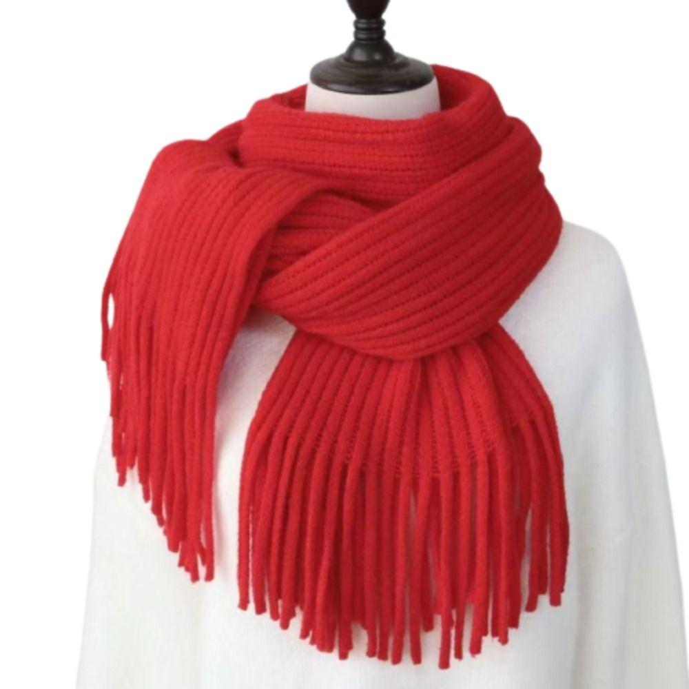Fashion Warm Winter Cashmere Scarf Long Tassel Elegant Solid Color Scarves Thickened Soft Knitted Scarf Women