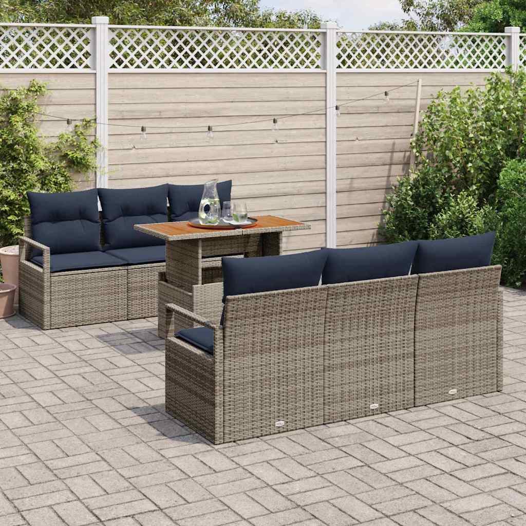 Garden Sofa Set with Cushions 7 pcs Grey and Navy Blue