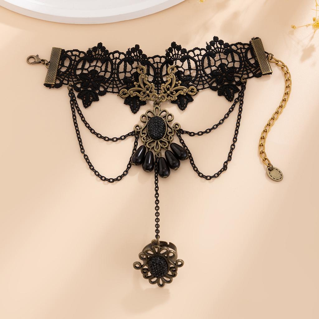 Сексуальные готические украшения с красными розами, персонализированный и креативный темный кружевной кружевной браслет на палец