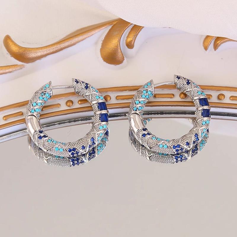 Xiaomi Huitan Elegant Design Women Hoop Earrings Inlaid Sparkling Blue CZ Trendy Party Daily Versatile Personality Accessories Jewelry