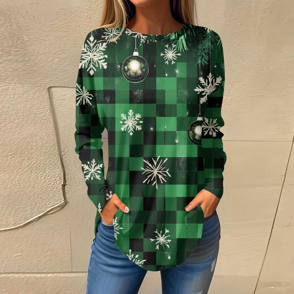 Футболки для женщин, осенние повседневные рубашки с длинным рукавом, толстовки с винтажным графическим принтом, топы, пуловеры, рождественские