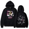 Худи с принтом персонажей Stray Kids, Мультяшный групповой принт спереди, Графический рисунок с подписями участников сзади, Капюшон на шнурке, Оверсайз, Унисекс, Уличная одежда K-Pop