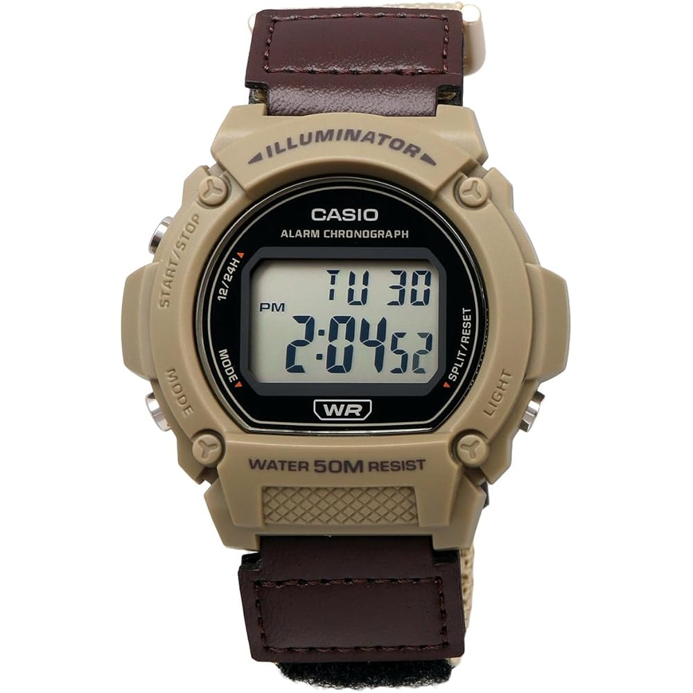 Casio Стандартные цифровые часы CASIO W-219HB-5AV мужские бежевые с застежкой-липучкой, модель Overseas [Параллельный импорт]
