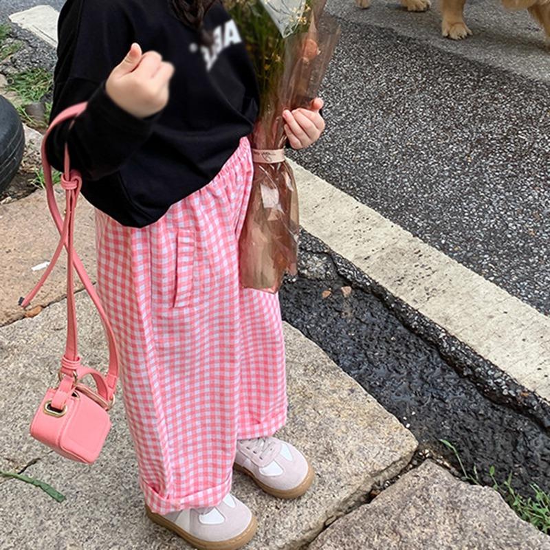 Летние детские широкие брюки для девочек, свободные клетчатые брюки для малышей, повседневные удобные брюки с эластичной резинкой на талии и карманами, От 3 до 8 лет