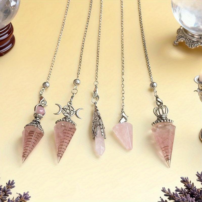 5-Piece Rose Quartz Pendulum Pendant Set for Divination, Relationship Harmony, and Valentine's Day Gifts