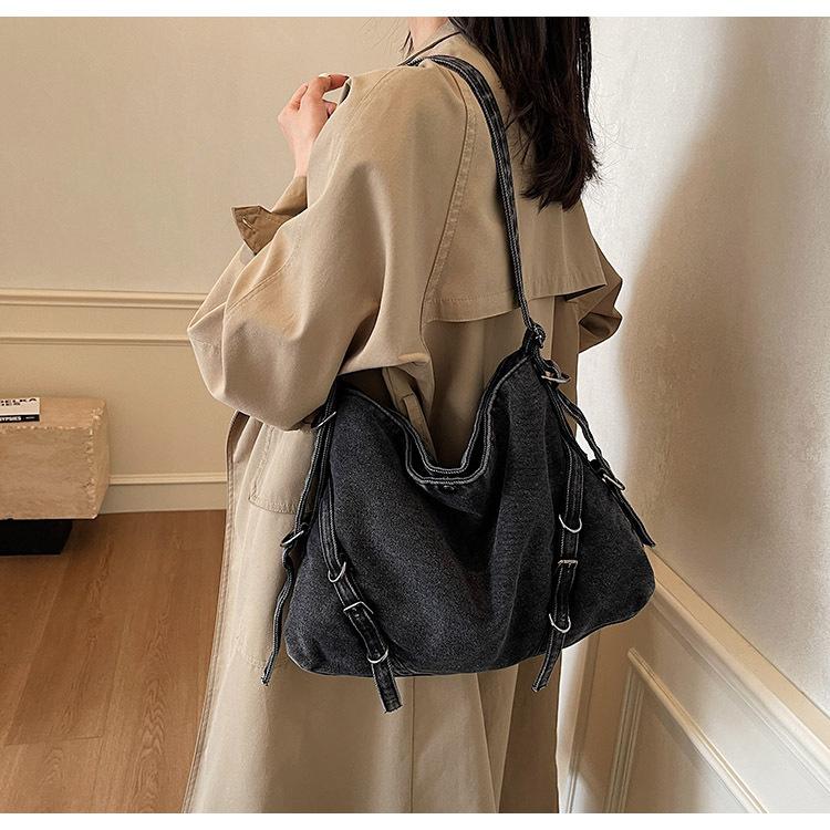 Korean Version Ins Large-capacity Bag Women's 2025 New Retro Denim Bag Texture Versatile Commuter Casual Messenger Bag