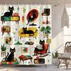 Cartoon Black Cat Geometric Star Fresh Bathroom Shower Curtain No Drill Vintage Decor Set with 12 Hooks Waterproof