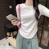 2024 Autumn and Winter New White Long-sleeved T-shirt for Women with Irregular Hem, Slim Fit, Stylish and Chic Top