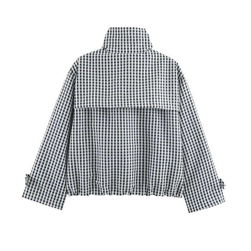 Womens Oversized Plaid Pilot Jacket 2026 Casual Loose Fit Long Sleeve Zipper Coat