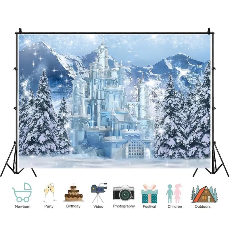 1pc 2D Winter Wonderland Backdrop - Ice City and Forest Scene Background Perfect for Christmas and Winter-Themed Parties No Po