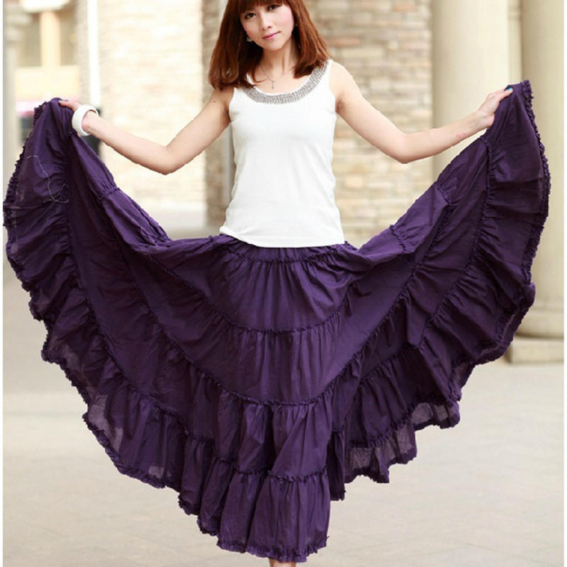 Женские длинные юбки ярких цветов, хлопковая Falda, женская повседневная пляжная юбка макси в богемном стиле с оборками