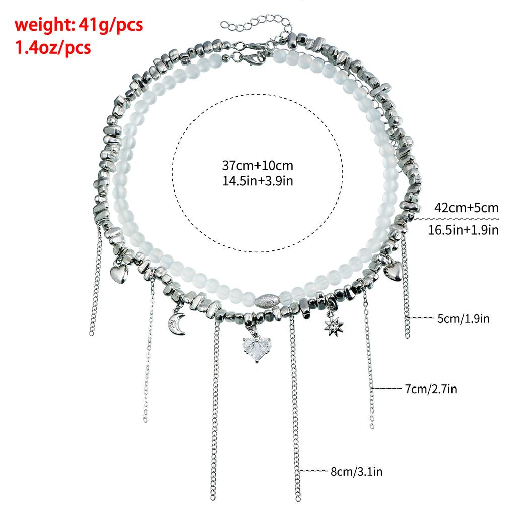 Accessories Love Zircon Double Chain Pendant Crystal Glass Beaded Necklace Festivals Gift