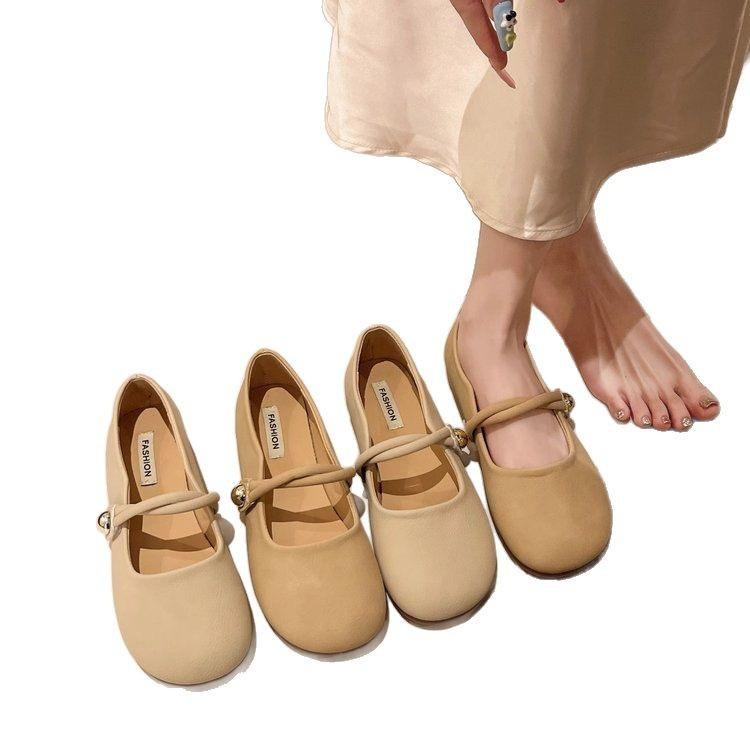 Flat-soled single shoes women's gentle shoes 2025 spring new shallow mouth late evening wind Mary Jane shoes soft-soled Doudou shoes