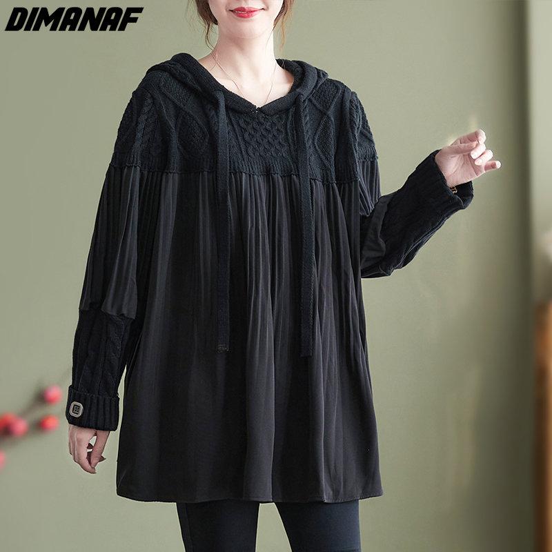Dimanaf Женский свитер больших размеров, свободные толстовки и свитшоты, повседневные осенние лоскутные базовые модели 2022, вязаный новый пуловер, свитера с круглым вырезом