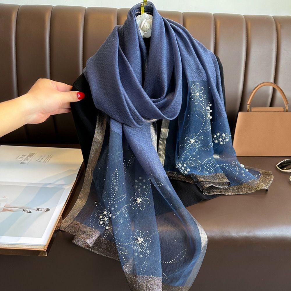 Вышитые цветы жемчужные сплошные шали сплошной цвет жемчужный платок для женщин хиджаб