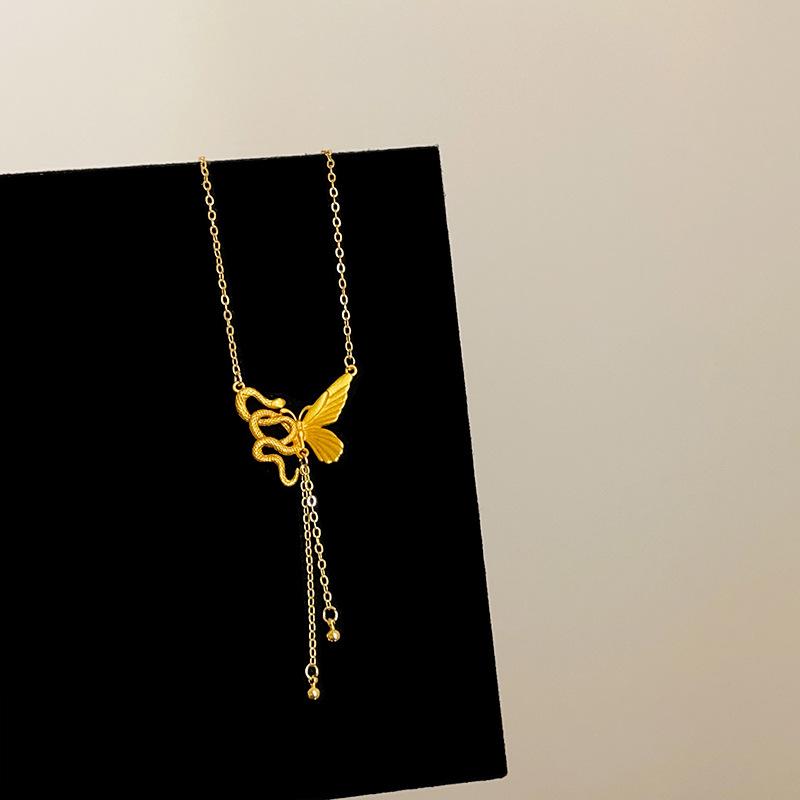 Ретро Новый китайский Дух Змея Бабочка Бахрома Ожерелье Женское Легкое Роскошное Личность Мода Изысканная Универсальная Цепочка на шею Цепочка для свитера