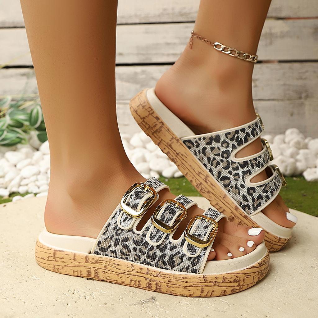 Fashion Plus Size Women Slippers One-Strap Double Buckle Slippers Thick Base Lightweight Shoes Outer Wear Casual Sandals Slides Women