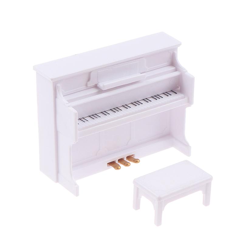 Миниатюрное белое пианино с табуретом - аксессуары для кукольного дома