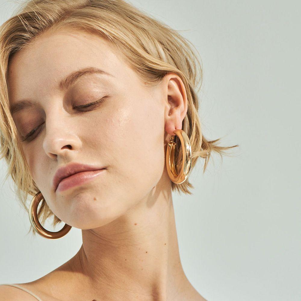 Punk Rock Minimalist 50mm Hoop Earrings Big Gold Alloy Thick Tube Round Circle