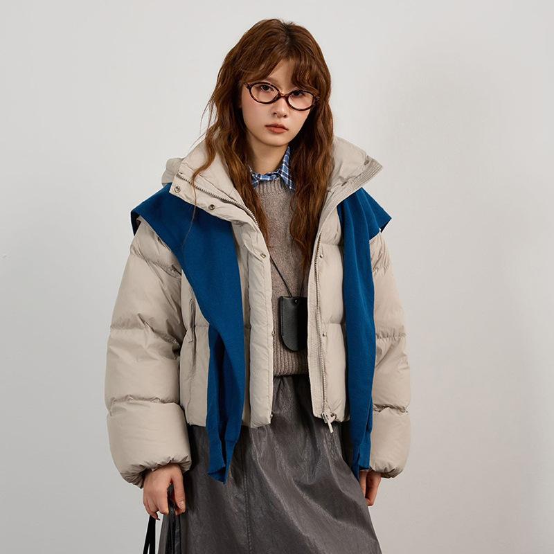High-end white duck down hooded down jacket women's short winter clothing new thickened puff feeling small bread clothing