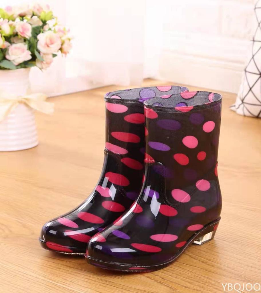 Print Rain Boots Women Waterproof Work Shoes for Girls Non Slip Anti Skip PVC Water Shoes Rainboots Mid-Calf Botas