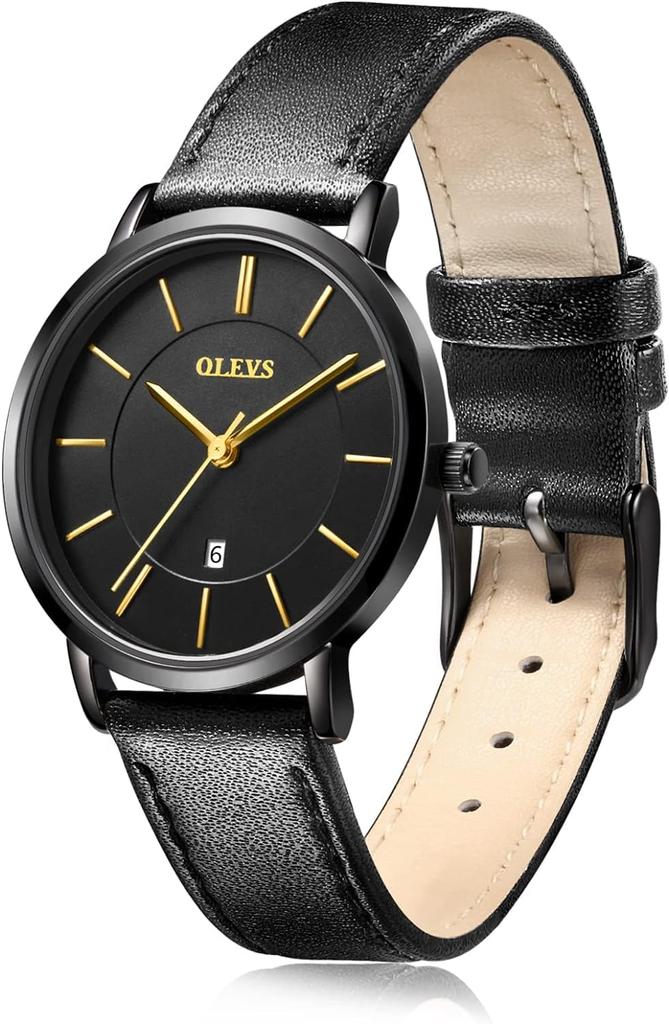 Arm Ultra For Leather Simple Easy To Thin and High School Student Watch for Women Ladies Watch OLEVS Strap Black Case Black Dial Women's Watch, Blue,