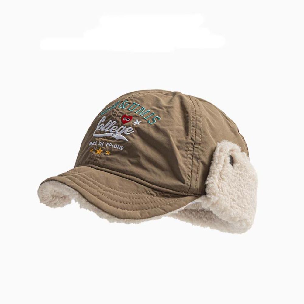 Embroidery Warm Plush Hat Faux Fur Plush Baseball Cap Retro Ear Protection Hat  Outdoor