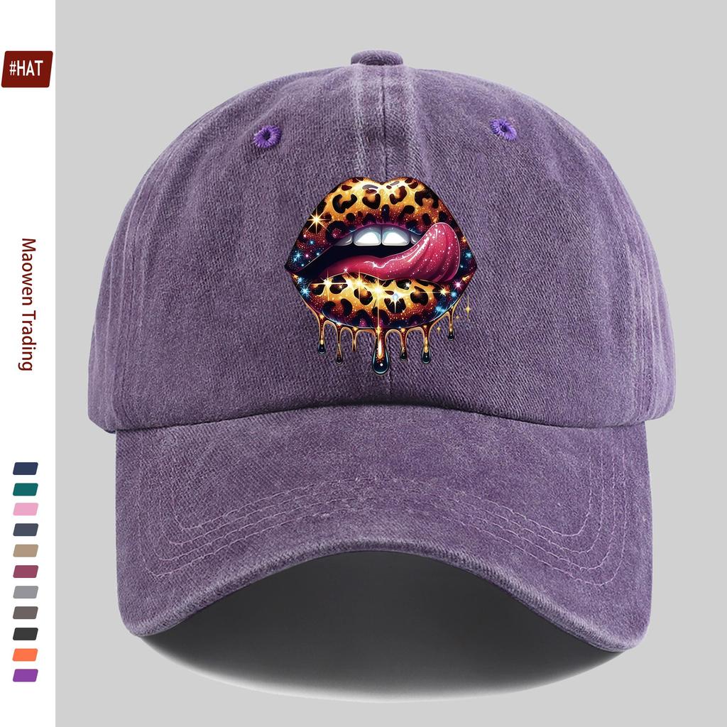 pc Leopard Print Lip Pattern Baseball Cap Party Prom Music Festival Decor Papa Hat Truck Driver Sun Hat Washable Adjustabl