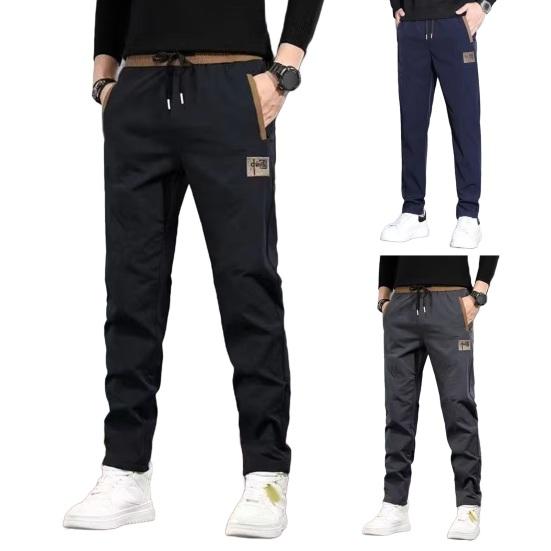 Зимние мужские брюки с эластичной талией на шнурке и карманами, утолщенные плюшевые свободные вышитые однотонные уличные брюки, термоштаны