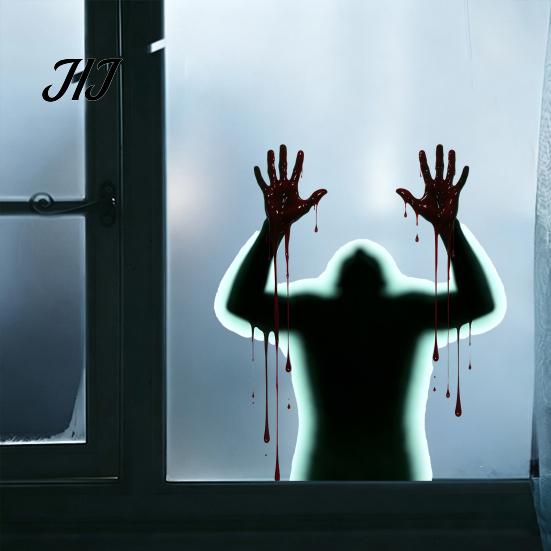 Reusable Window Murals Halloween Blood Hand Zombie Silhouette Static Cling, Scary Ghost Shadow Clings Glass Decal, PVC Sticker for Home Party