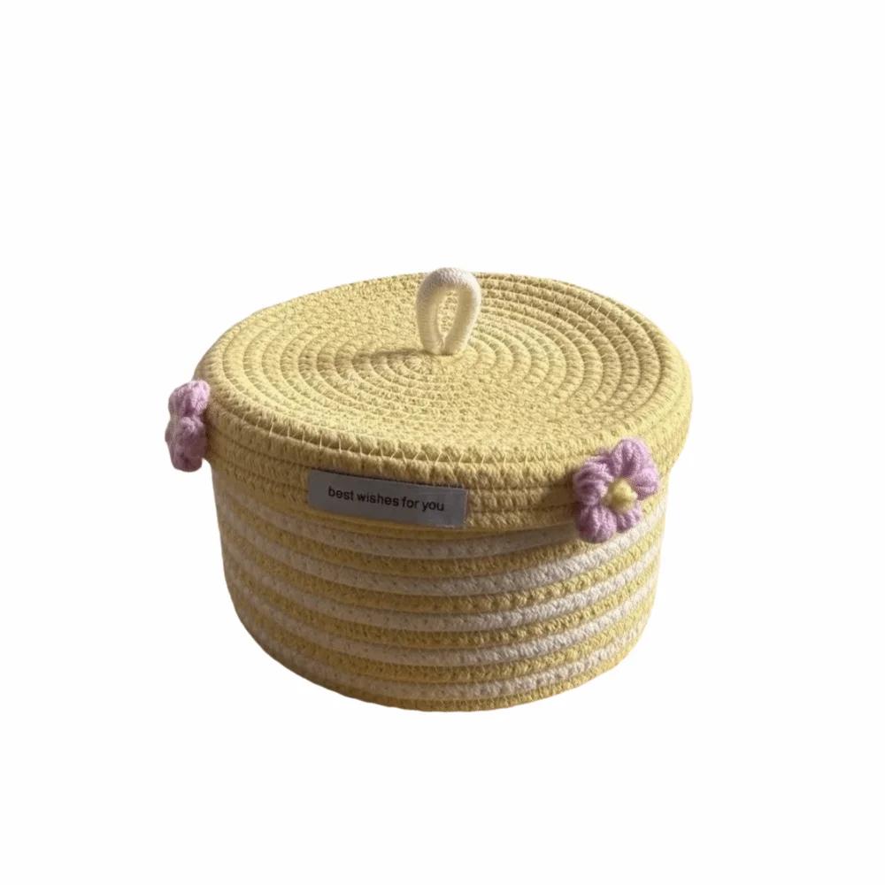 Red White Storage Basket Cotton Tead Woven Handmade Woven Basket Cartoon Design Versatile Function Organizer Basket