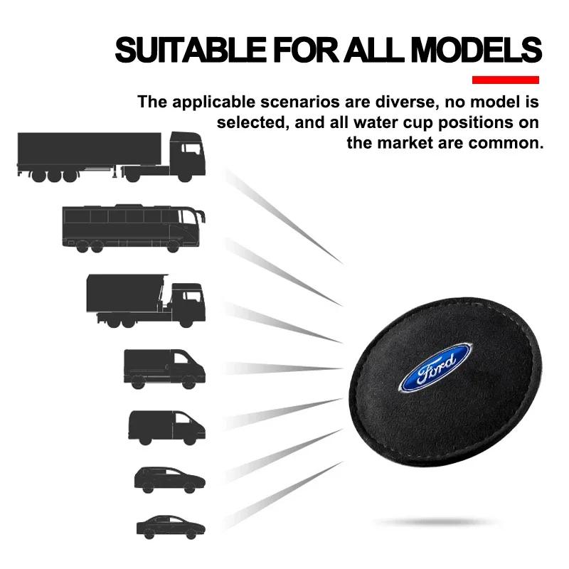 Car Cup Holder Pad Leather Badge Slot Non-slip Coaster Mat Car Styling for Ford Mustang Mk7 Focus 2 3 Mondeo Mk3 F150 Fusion