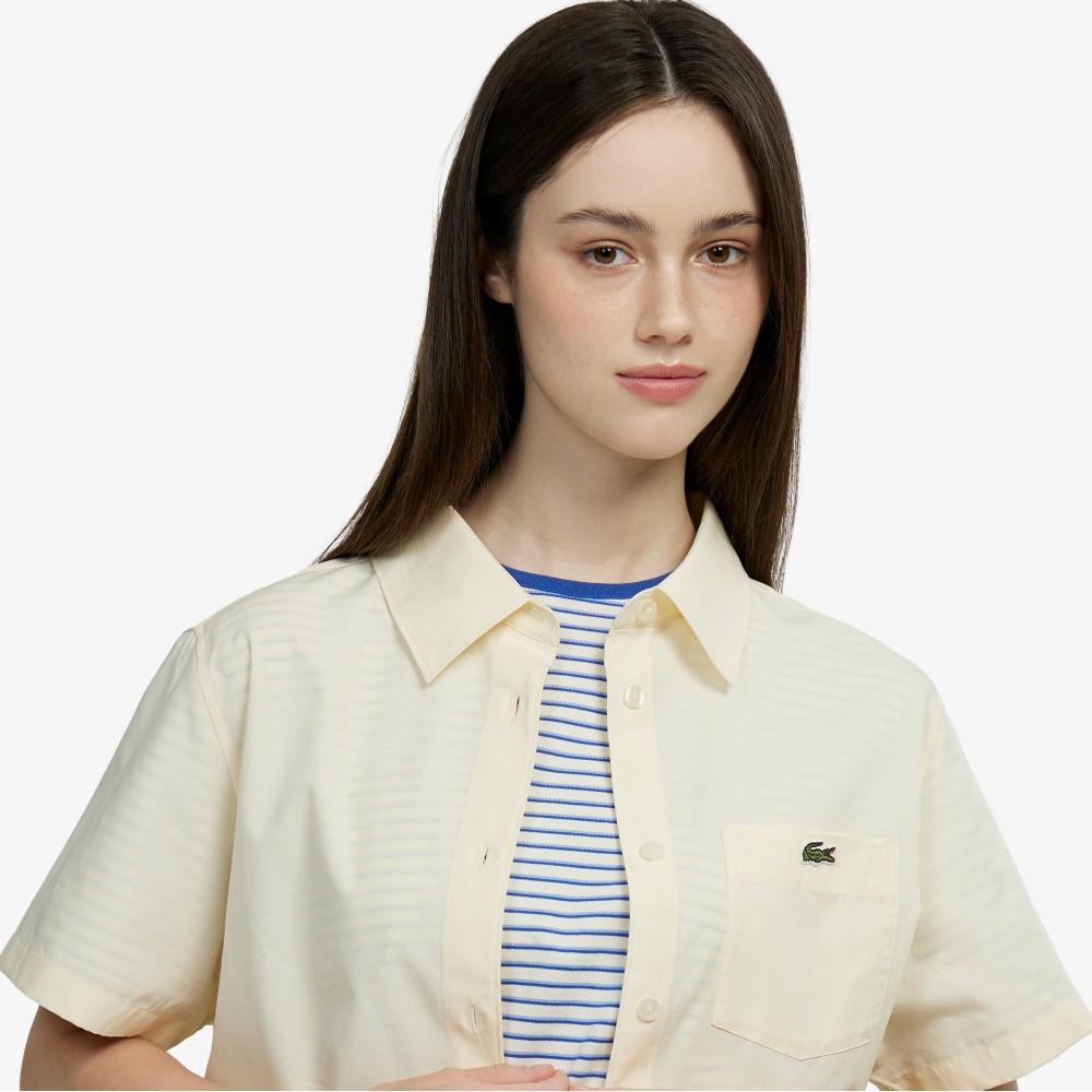 Lacoste Женская хлопково-льняная рубашка с коротким рукавом JP CF9479-56G056