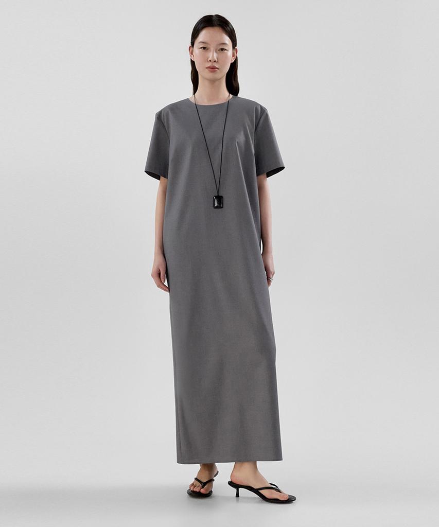 Oeni Summer Wool Short Sleeve Dress_Charcoal