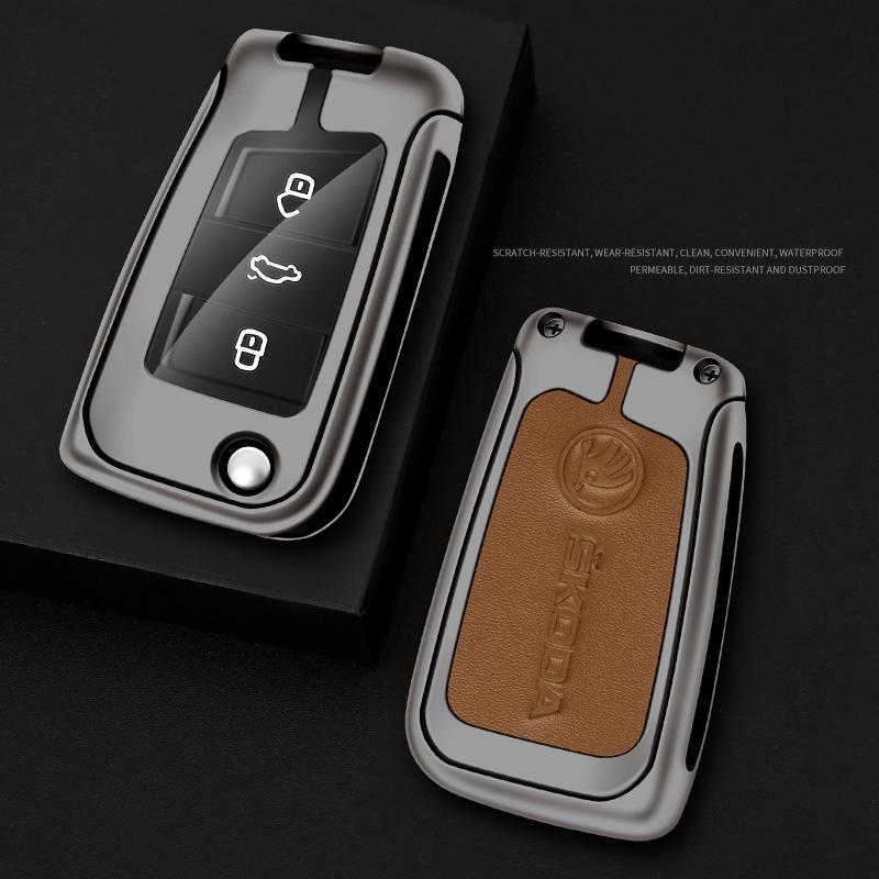 CAPR9 Zinc Alloy Car Folding Remote Key Fob Case Cover Holder Shell For Skoda Octavia A7 Kodiaq Karoq Keychain Accessories Protector
